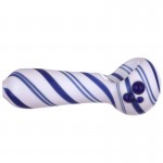 Glass Spoon Pipe - White Glass with Blue Stripes and Marbles