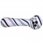 Glass Spoon Pipe - White Glass with Green Stripes and Marbles