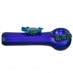 Glass Spoon Pipe - Cobalt Blue with Turtle Critter in Green or Aqua