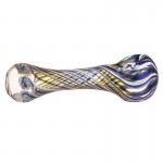 Glass Spoon Pipe - Silver Fume with Blue and White Stripes