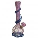 Noble Glass 12 Inch Tall Pink Glass Bong with Blue Wrap and Foot