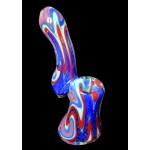 G-Spot Glass Stand-Up Sherlock Bubbler Pipe - Fumed with Dichro and Color Ribbon