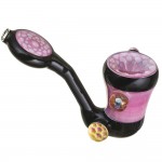 Glass Sherlock Pipe – Black Glass with Pink Slyme & White Honeycomb Design