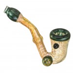 Glass Sherlock Pipe –Raked Gold & Silver Fume with Green Sparkle Bowl and Mouthpiece