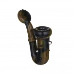 Glass Sherlock Hand Pipe - Black & Gold with Disc Mouthpiece & Black Lip Wrap