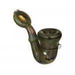 Glass Sherlock Hand Pipe - Black Gold & Green with Disc Mouthpiece