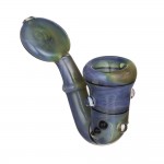 Glass Sherlock Hand Pipe - Blue Gold & Green with Disc Mouthpiece