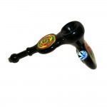 Glass Hammer Bubbler - Blue Glass with Rasta Reversal Medallions and Honeycomb Marble