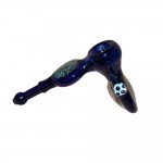 Glass Hammer Bubbler - Blue Glass with Aqua Frit Medallions and Honeycomb Marble