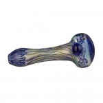 Glass Spoon Pipe - Heavy Inside Out Fume with Colored Stripes & Reticello Color Cane - Choice of 3 Colors