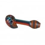 Glass Spoon Pipe - Inside Out with Colored Stripes & Switchbacks and Teardrop Bowl - Aqua & Orange