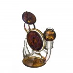 Heady Glass Double Disc Vapor Bubbler - Amber and Purple with Clear Spikes