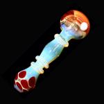 Glass Spoon Pipe - Gold and Silver Fume with Color Dots and Wrap - Choice of 4 colors