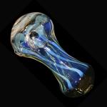 Glass Spoon Pipe - Silver Fume with Color Stripes and Worked End