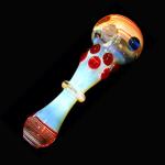 Glass Spoon Pipe - Silver and Gold Fume with Red Wrap and Red Dots