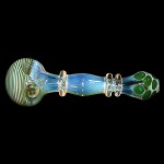 Glass Spoon Pipe - Gold and Silver Fume - Color Dots and Wrap - Green