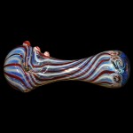 Glass Spoon Pipe - Silver Fume with Red and White Stripes