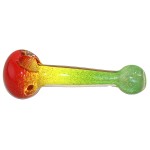 Glass Spoon Pipe - Color Frit Fade with Clear Marble - Blue or Rasta