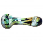 Glass Spoon Pipe - Gold and Silver Fume - Squiggle Pattern - Blue or Green