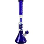 Blaze Glass - Premium Double Spiral Perc Beaker Base Ice Bong - Blue