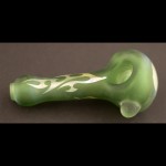 Sandblasted Glass Spoon Pipe with Metallic Skull by Chuck B - Green