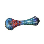 Glass Spoon Pipe - Silver Fume With Three-Color Wrap and Rake