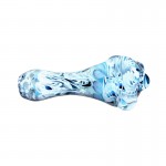 Glass Spoon Pipe - White Swirls on Cobalt Glass with Clear Marbles