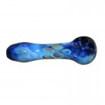 Glass Spoon Pipe - Fumed Cobalt Glass With Clear Dots and Marbles