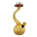Glass Bubbler Pipe - Fumed Mushroom with Color Caps - Green or Red