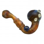 Glass Sherlock Handpipe - Sandblasted Amber Purple with Marbles