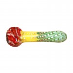 Glass Spoon Pipe - Color Wrap and Rake - Rasta or Teal