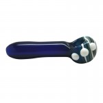 Glass Spoon Pipe - Cobalt Glass With Color Stripes and Marbles