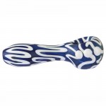 Glass Spoon Pipe - White Squiggles on Cobalt Glass with White Marbles