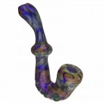 Glass Sherlock Handpipe - Fumed Cobalt Blue Glass with Clear and Color Marbles