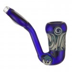 Glass Sherlock Handpipe - Cobalt Blue Glass with Reversal Wrap