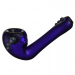 Glass Sherlock Hand Pipe - Cobalt Glass with Color Marbles and Large Magnifier