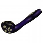 Glass Sherlock Hand Pipe - Cobalt Blue Glass with Flattened Stem and Color Marbles