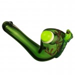 Glass Sherlock Hand Pipe - Green Glass with Slyme Lizard Critter and Marbles