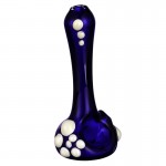 Glass Stand-Up Sherlock Hand Pipe - Cobalt Blue Glass with White Marbles