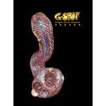 G-Spot Glass Stand-Up Sherlock Pipe - Fumed with Striped Color Rod and Clear Marbles